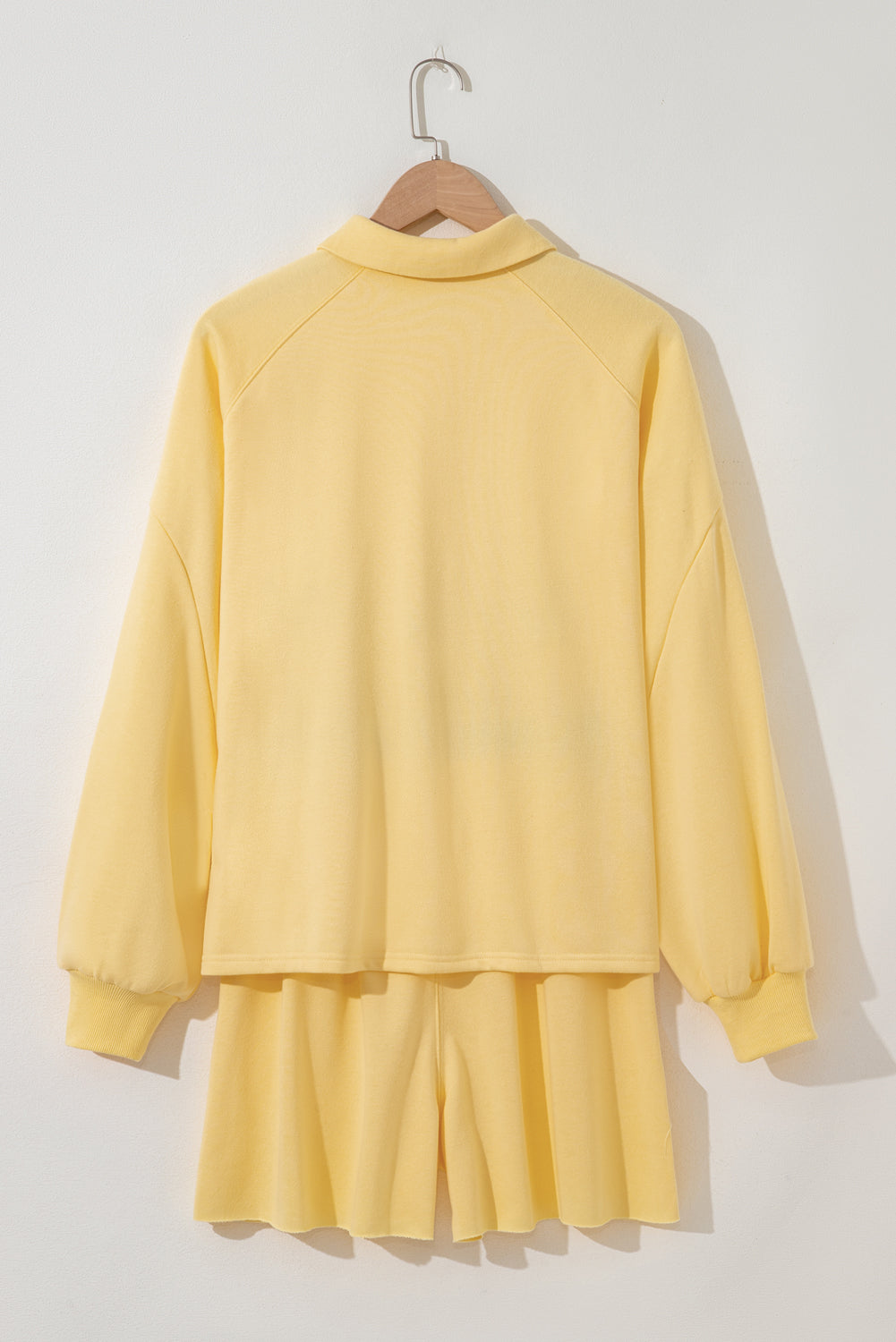 Kylie Button Collar Drop Shoulder Pullover and Shorts 2pcs Outfit Threaded Pear