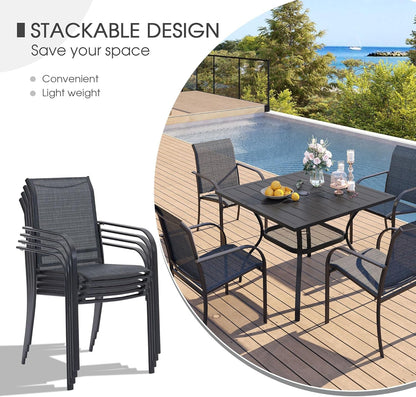 5 Pieces Patio Dining Set, Outdoor Furniture Set Includes 1 Square Patio Table and 4 Stackable Patio Sling Chairs, Outdoor Table and Chairs for Outsides, Black Table and Grey Chairs ShipItFurniture