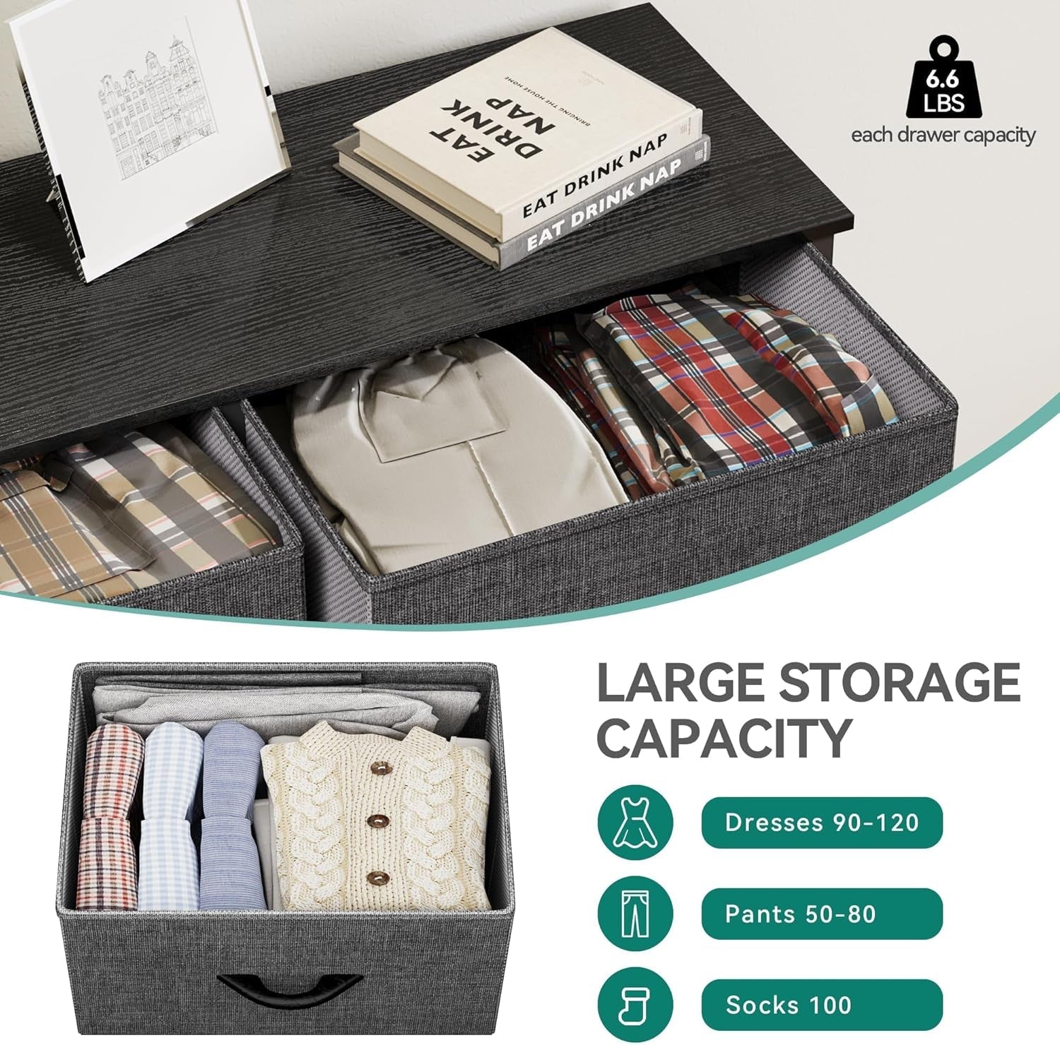 Dresser for Bedroom, Fabric Dresser with 8 Drawers,Tall Dresser,Chest of Drawers for Closet ShipItFurniture