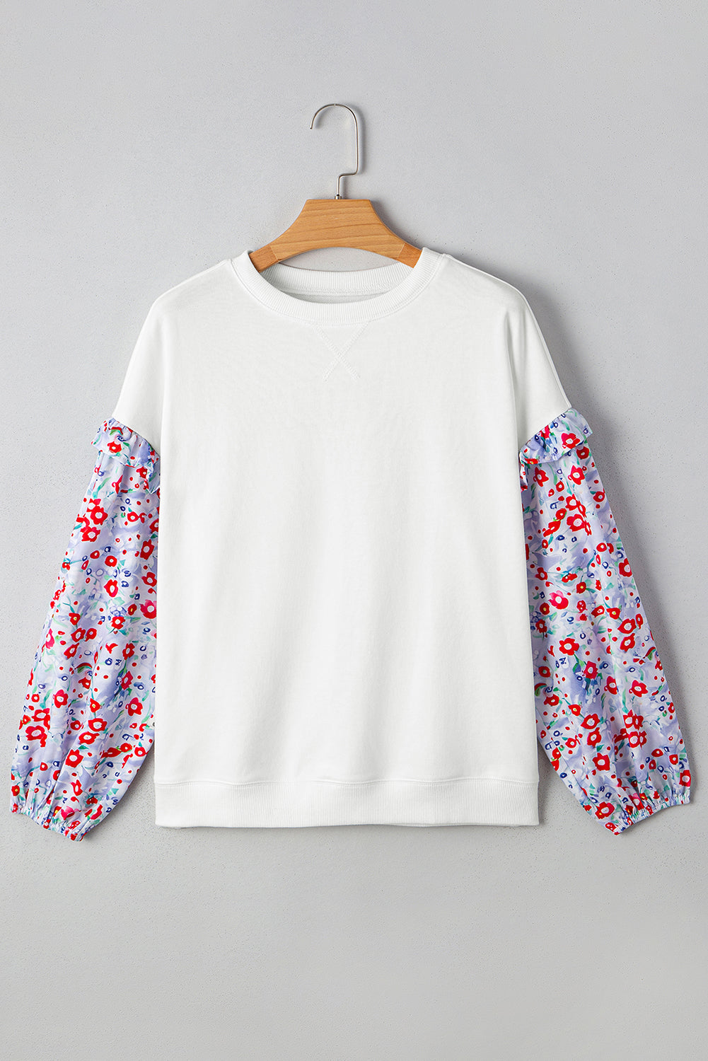 Isabel Floral Ruffled Balloon Sleeve Loose Blouse Threaded Pear