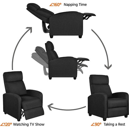 Fabric Push Back Recliner Chair Pocket Spring Matte Black - Get it from Bo