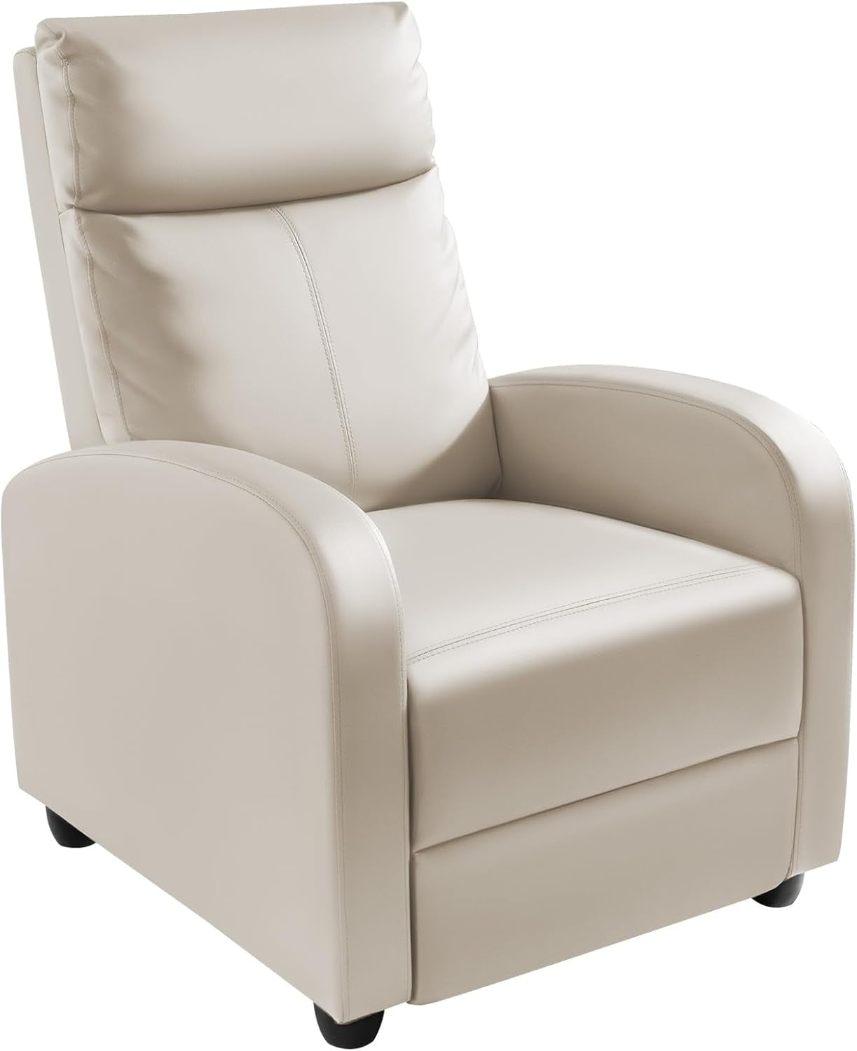 Beige PU Leather Recliner Chair With Lumbar Support And Adjustable Recline ShipItFurniture