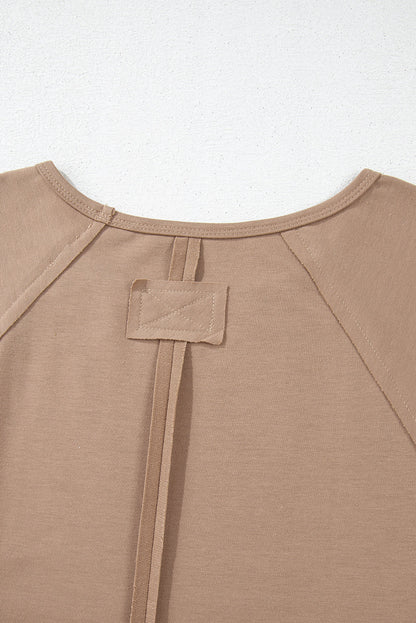 Light French Beige Flower Striped Patchwork Puff Sleeve Loose PLUS Sweatshirt