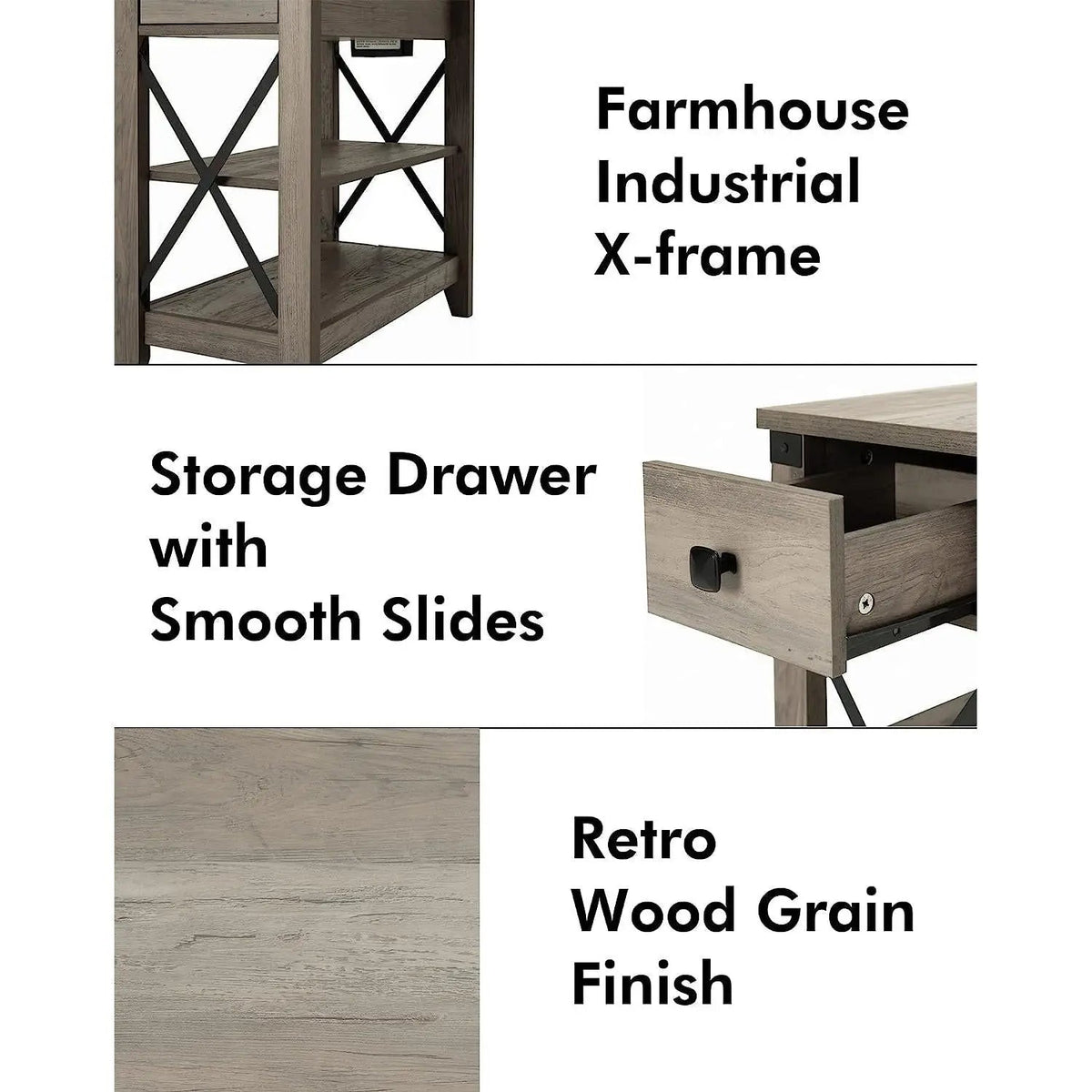 Farmhouse Slim End Table With USB Charging Station - Get it from Bo