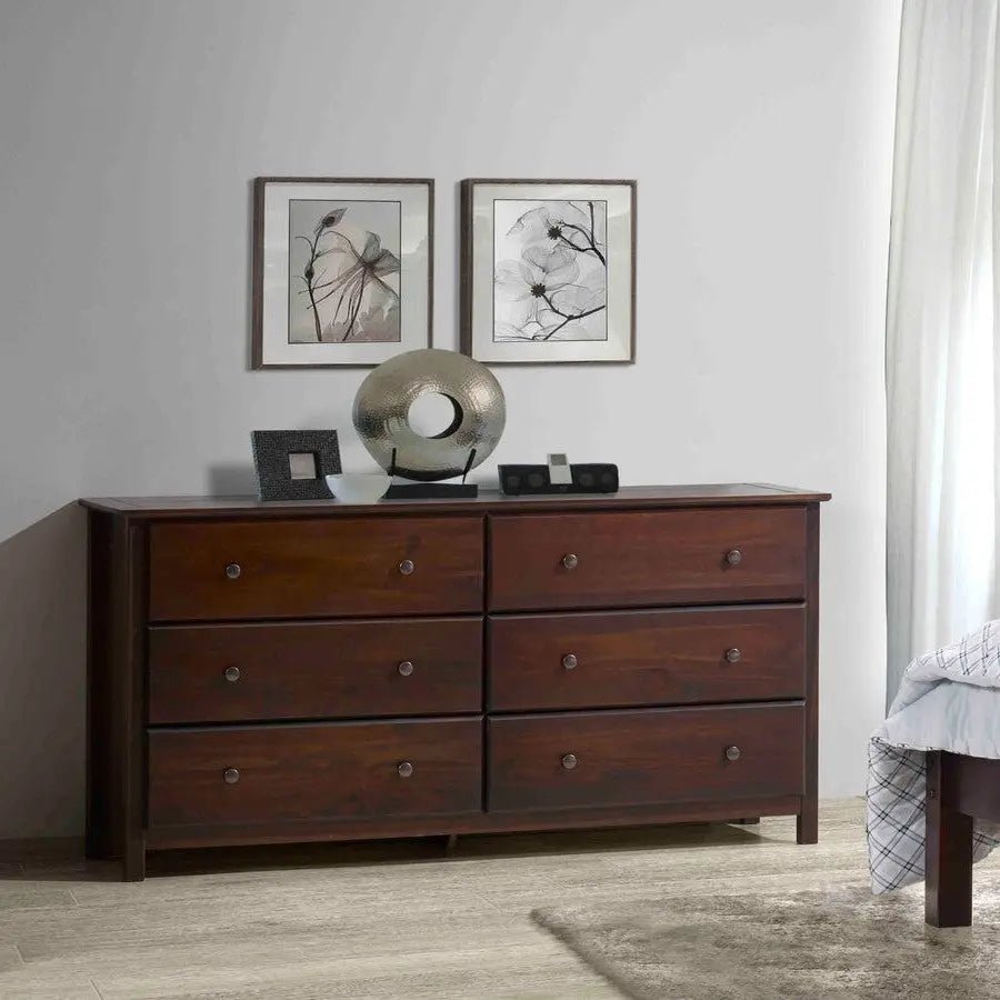 Farmhouse Solid Pine Wood 6 Drawer Dresser in Cherry Finish - Get it from Bo