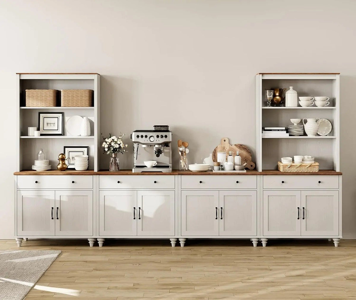 Farmhouse TV Stand For 75 Inch TV Off White 8 Doors - Get it from Bo