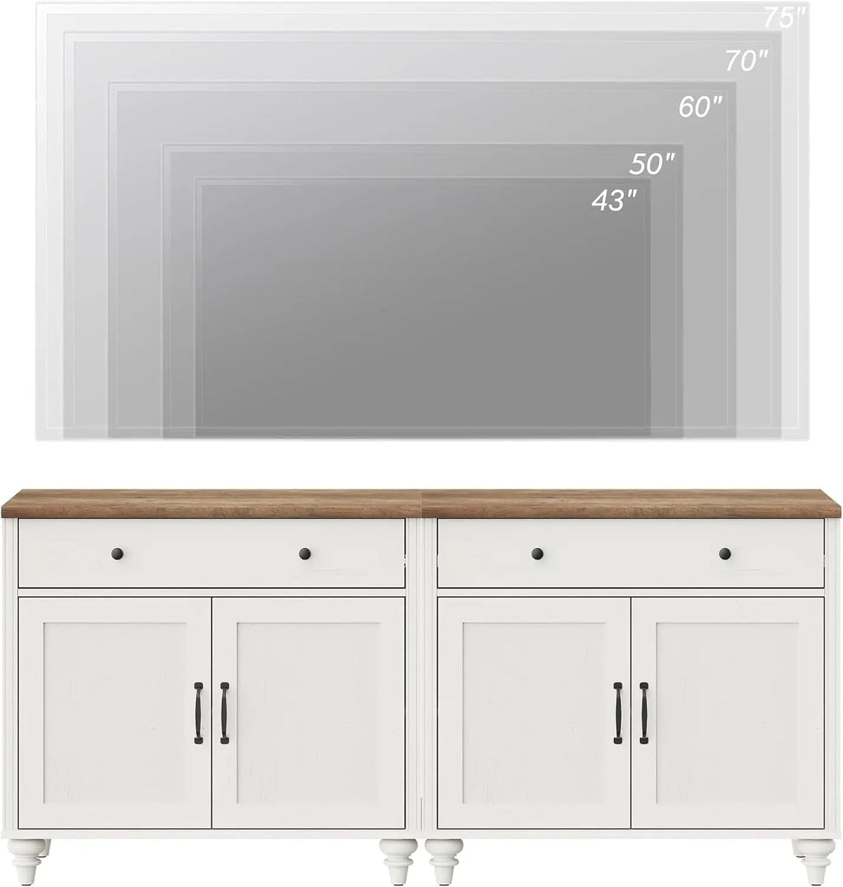 Farmhouse TV Stand For 75 Inch TV Off White 8 Doors - Get it from Bo