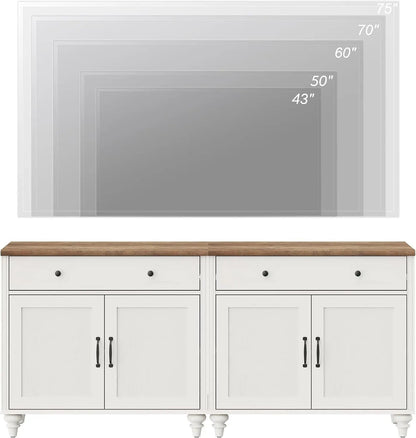 Farmhouse TV Stand For 75 Inch TV Off White 8 Doors - Get it from Bo