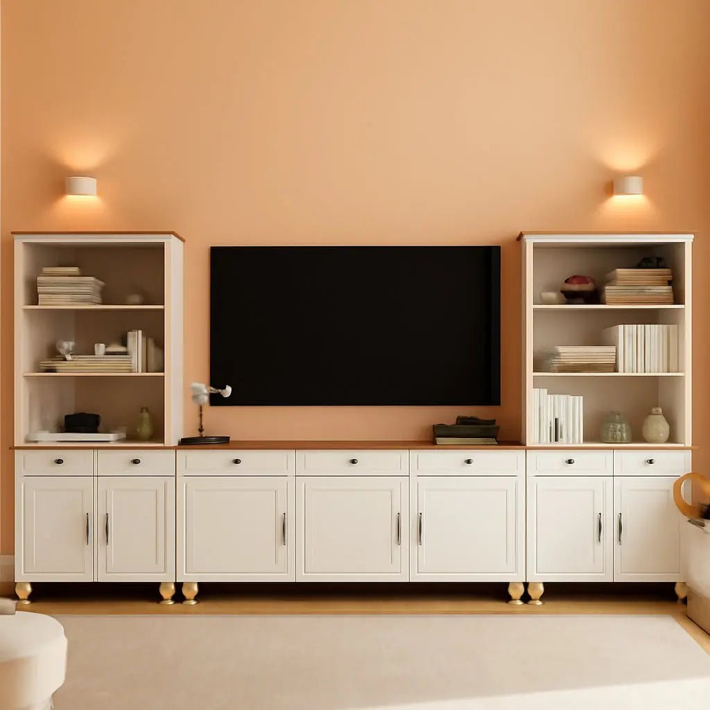 Farmhouse TV Stand For 75 Inch TV Off White 8 Doors - Get it from Bo