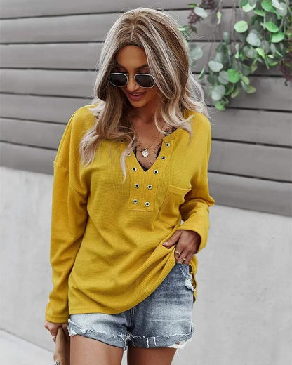 Faux Button Placket Sweater - Get it from Bo
