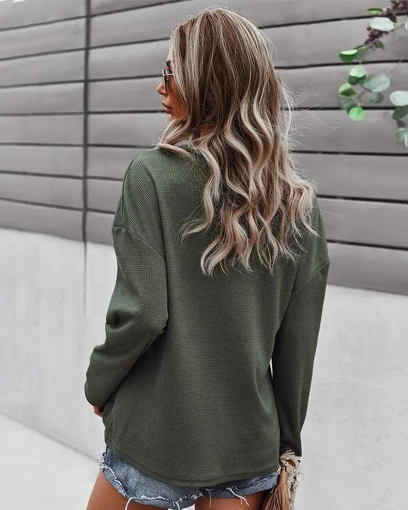 Faux Button Placket Sweater - Get it from Bo