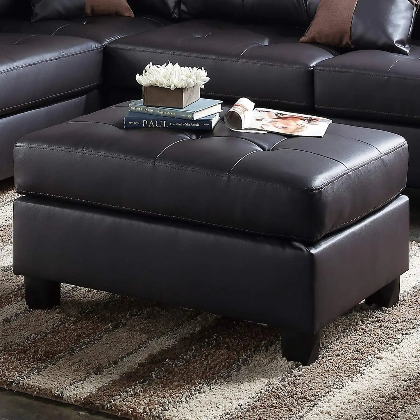 Faux Leather Sectional Sofa With Chaise Black For Living - Get it from Bo
