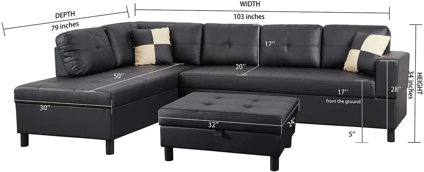 Faux Leather Sectional Sofa With Chaise Black For Living - Get it from Bo