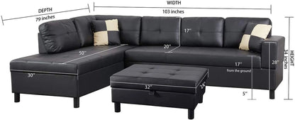 Faux Leather Sectional Sofa With Chaise Black For Living - Get it from Bo