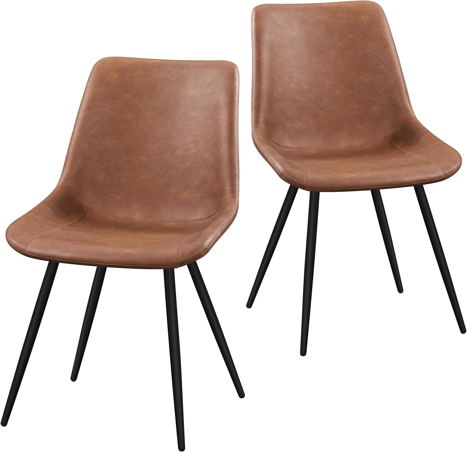 Dining Chairs Set of 2 Upholstered Modern Dining Room Chairs Mid Century Faux Leather Kitchen Chairs with Metal Legs for Dining Room Kitchen, Brown ShipItFurniture