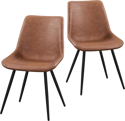 Dining Chairs Set of 2 Upholstered Modern Dining Room Chairs Mid Century Faux Leather Kitchen Chairs with Metal Legs for Dining Room Kitchen, Brown ShipItFurniture
