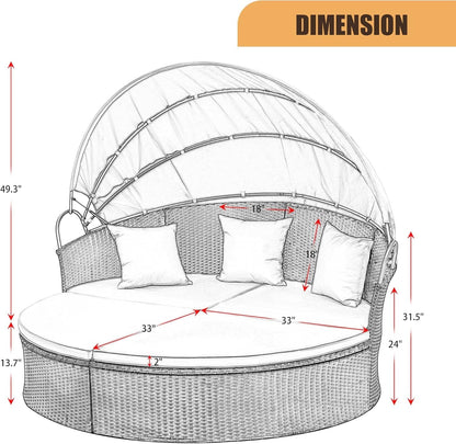 Beige Outdoor Daybed With Retractable Canopy And Comfort ShipItFurniture