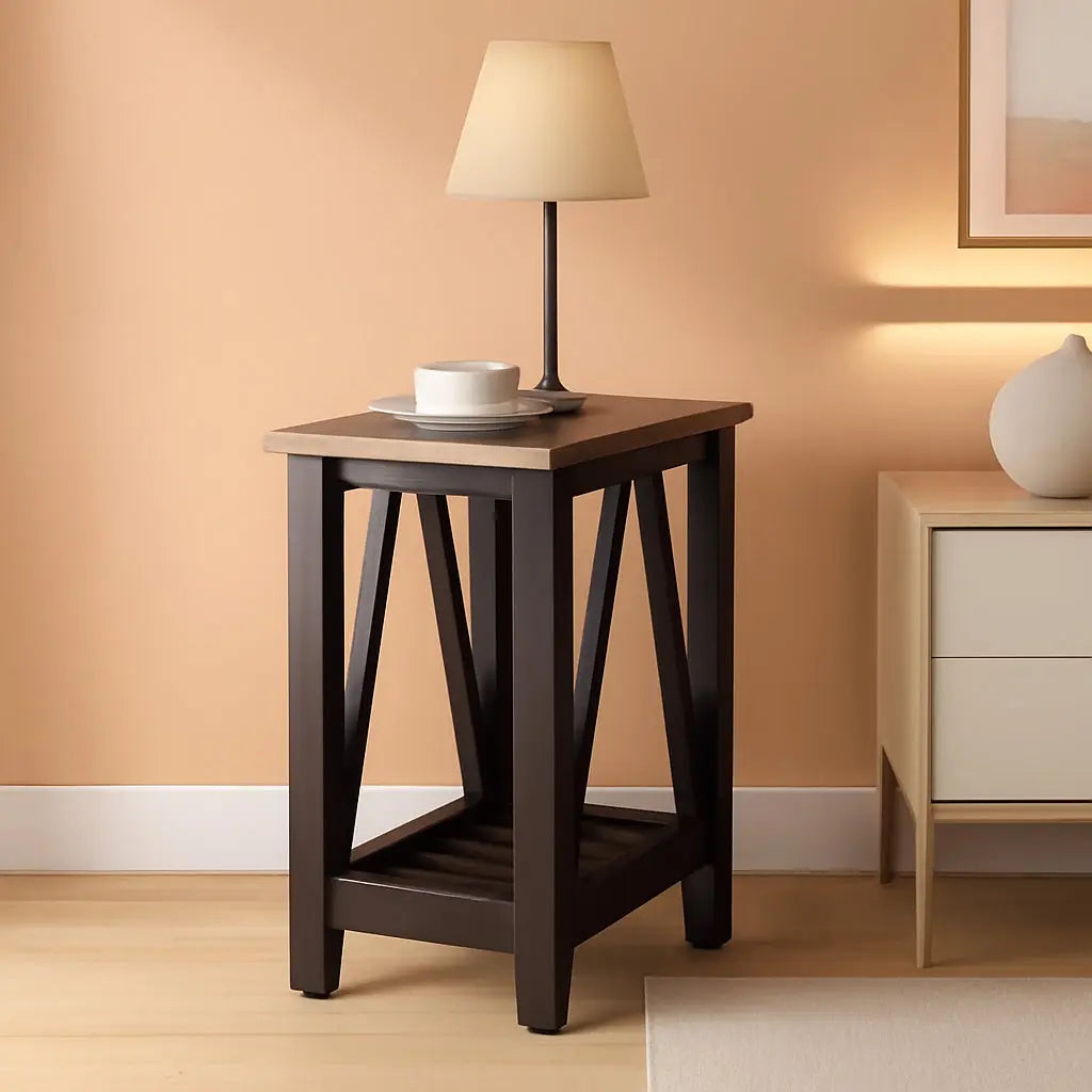 Espresso Narrow End Table With Shelf 23.6 Inch Rustic-0