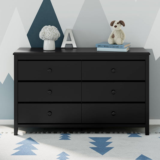 Alpine 6 Drawer Double Dresser (Black) – GREENGUARD Gold Certified, Dresser for Nursery, 6 Drawer Dresser, Kids Dresser, Nursery Dresser Drawer Organizer, Chest of Drawers ShipItFurniture