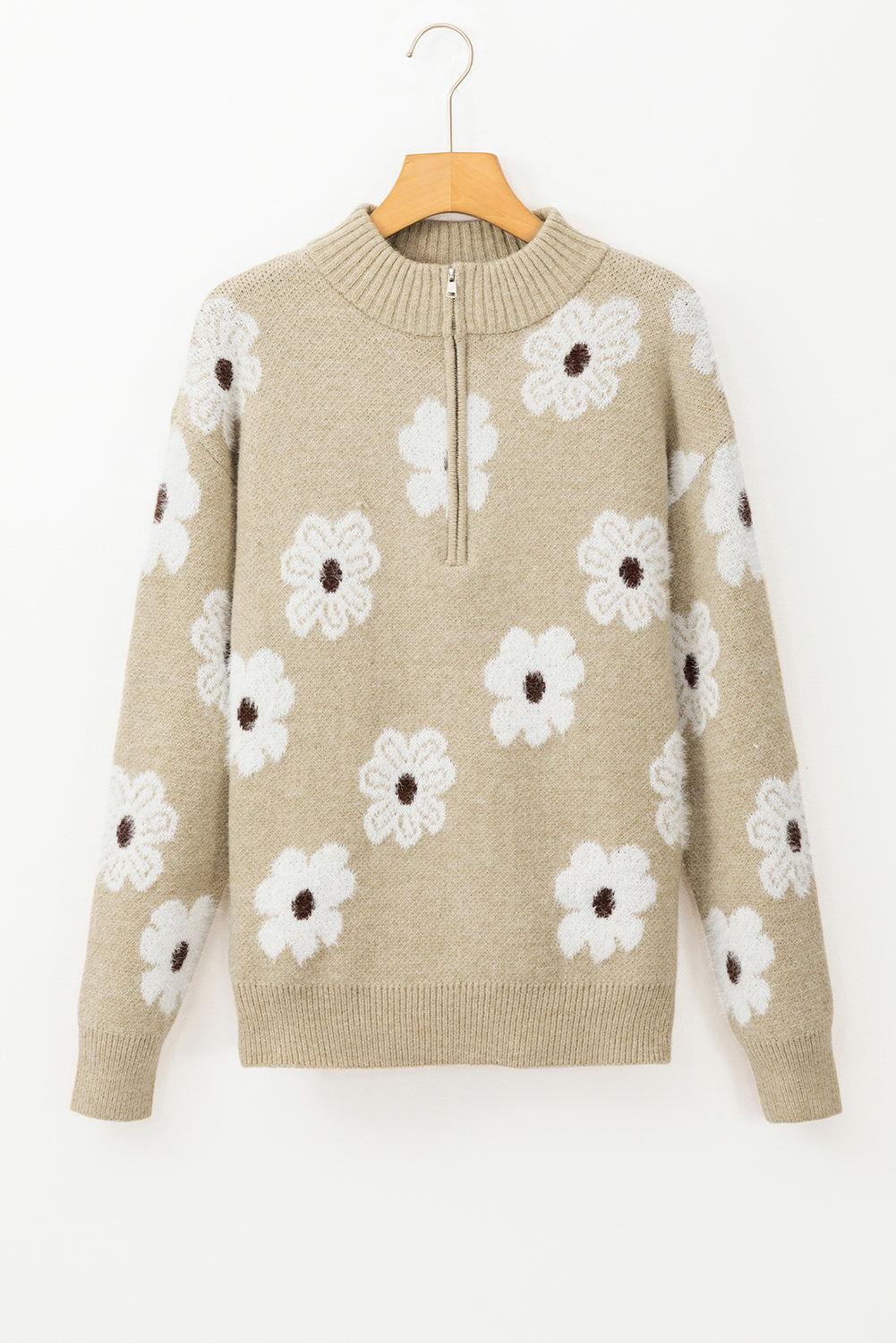 Maria Floral Half Zip Drop Shoulder Sweater Threaded Pear