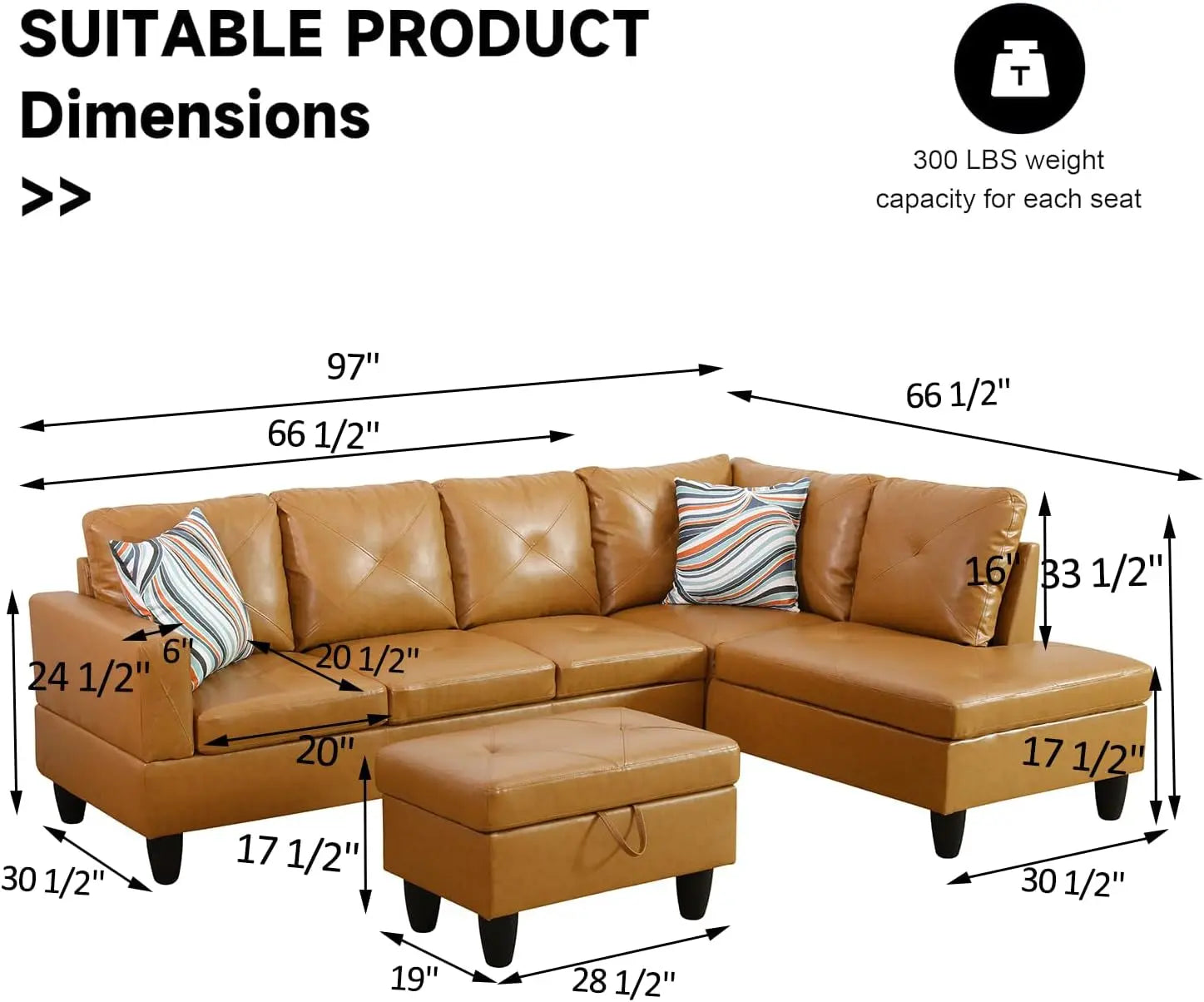 Leather Sectional Sofa L Shape With Storage Ottoman Ginger ShipItFurniture