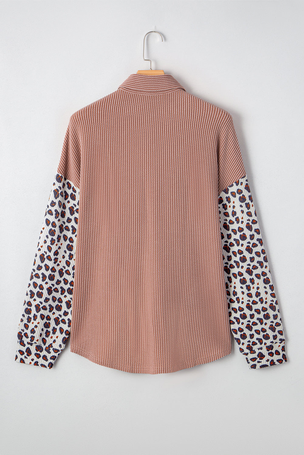 Journee Leopard Ribbed Casual Shacket Threaded Pear