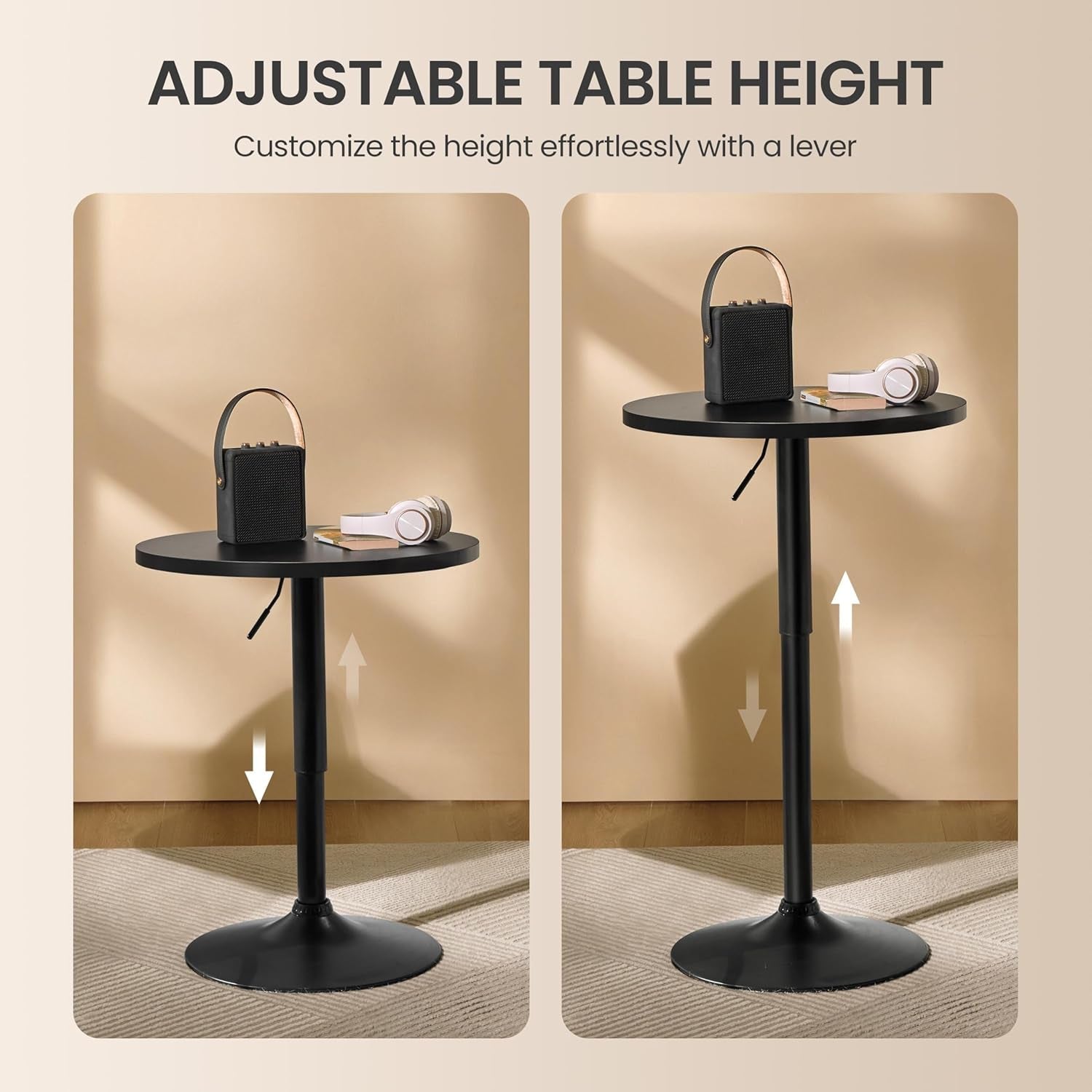 Black Circular Bar Table Featuring Adjustable Height ShipItFurniture