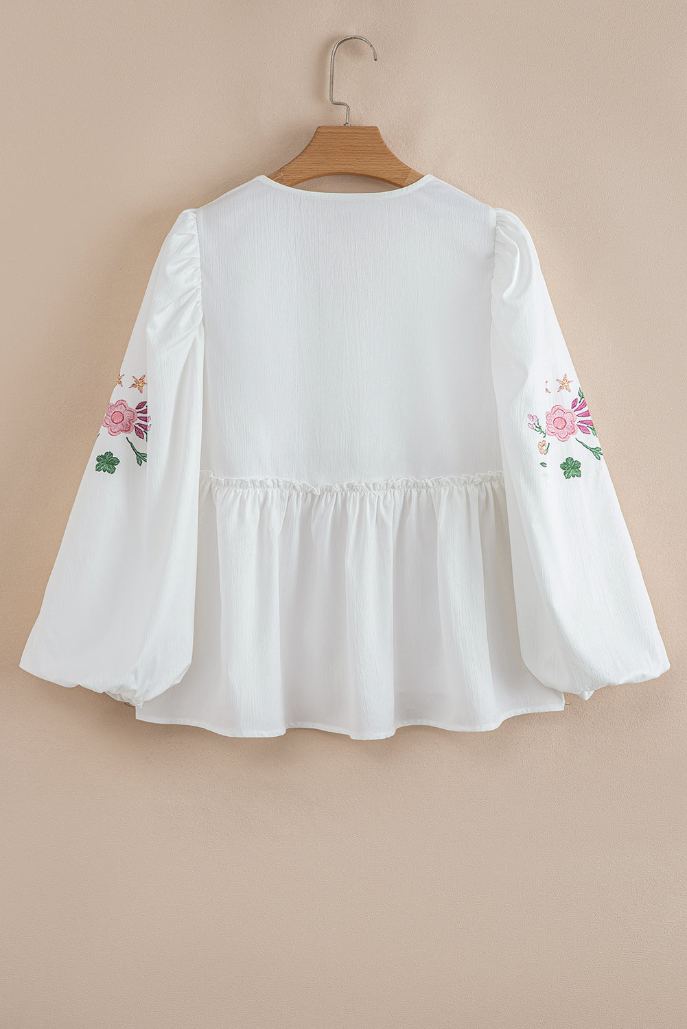 Skylar Flower Lace-up Babydoll Blouse Threaded Pear