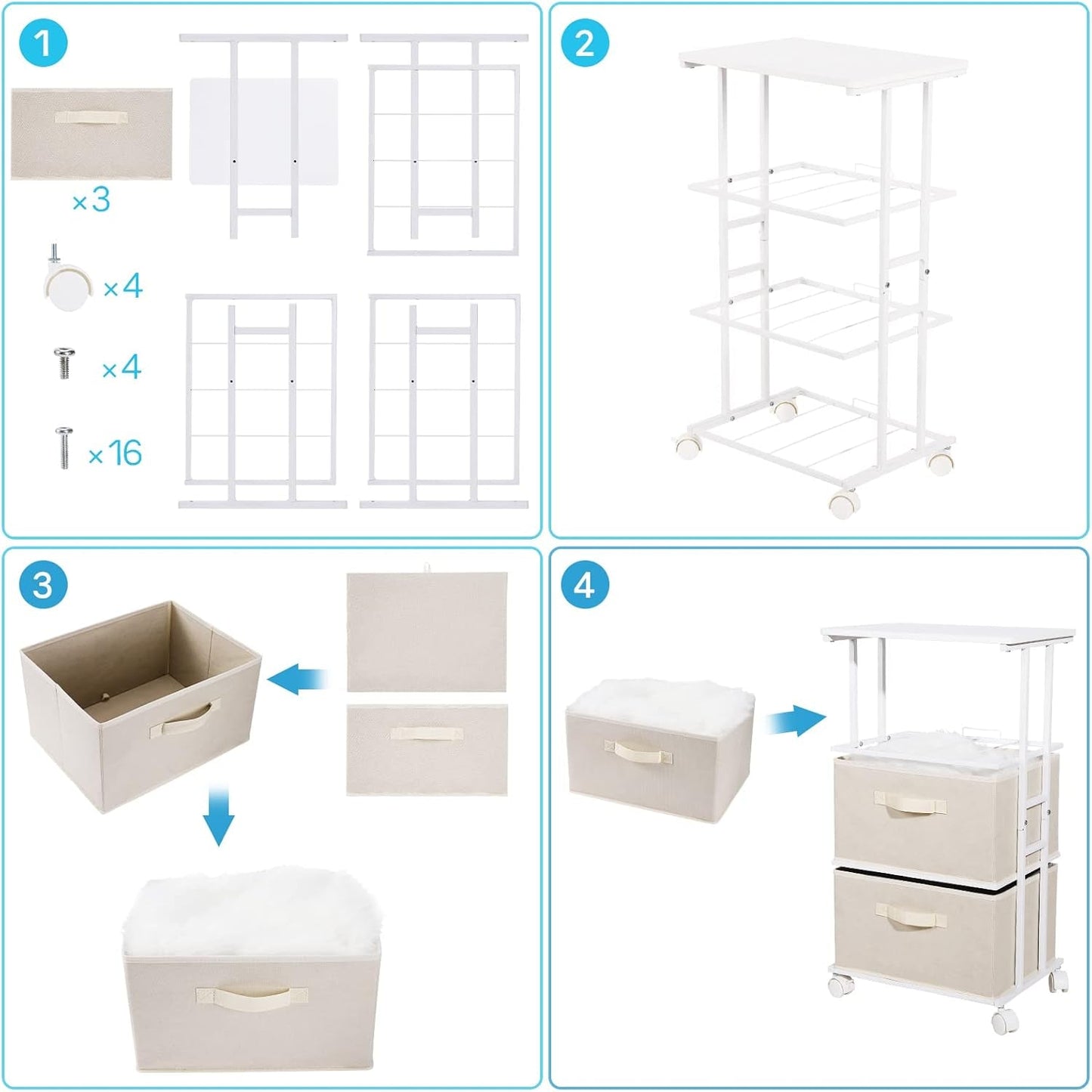 Dresser Tower with 3 Drawers,Fabric Dresser Drawer Organizer Unit,Dresser Chest with Wood Top,Vertical Storage Dresser,Small Dresser for Bedroom,Office-Beige ShipItFurniture