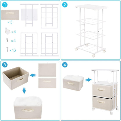 Dresser Tower with 3 Drawers,Fabric Dresser Drawer Organizer Unit,Dresser Chest with Wood Top,Vertical Storage Dresser,Small Dresser for Bedroom,Office-Beige ShipItFurniture