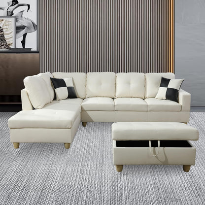 L Shaped Leather Sectional Sofa Left Hand Facing In White ShipItFurniture