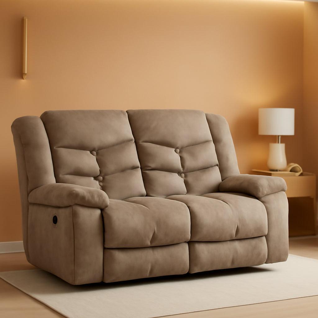 Manual Two Seat Loveseat Recliner Sofa Light Brown ShipItFurniture