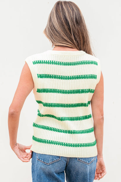 Ivey Striped Round Neck Casual Sweater Vest