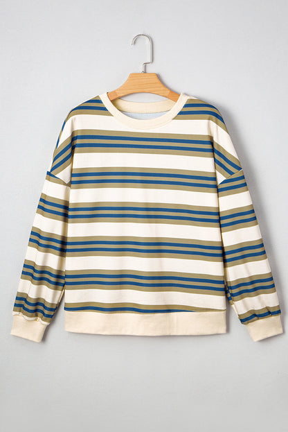 Rose Stripe Crew Neck Pullover Sweatshirt