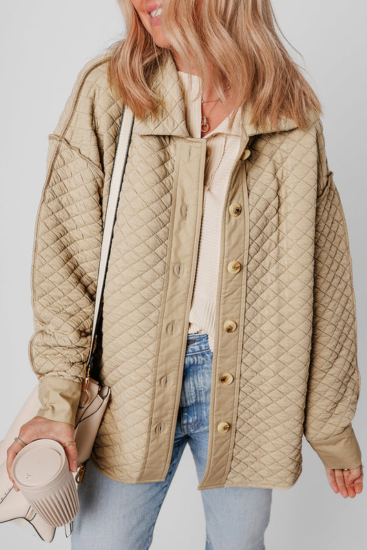 Celeste Quilted Puffer Buttoned Shacket Threaded Pear