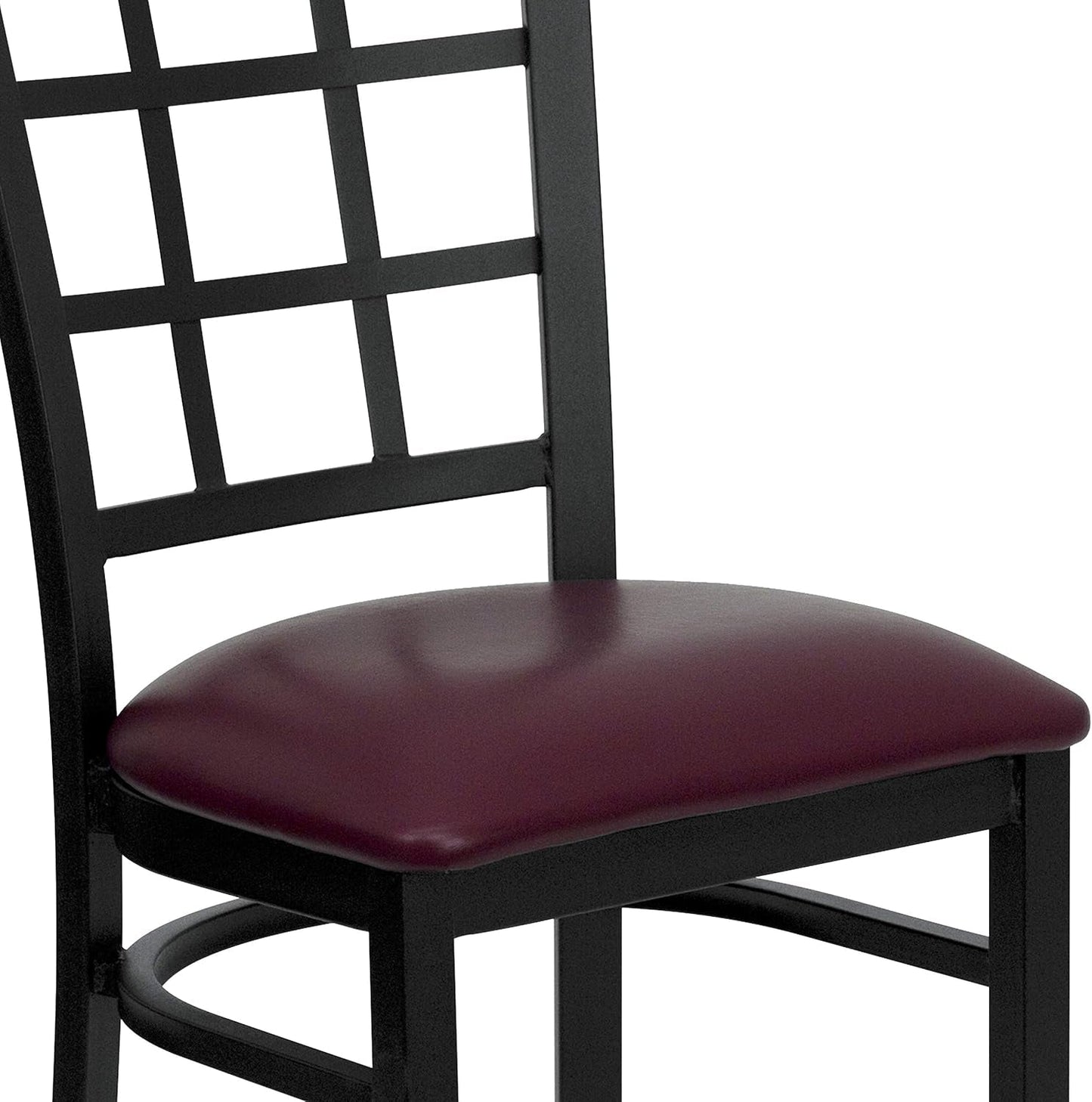 Hercules Window Back Metal Dining Chair Burgundy Vinyl Seat ShipItFurniture