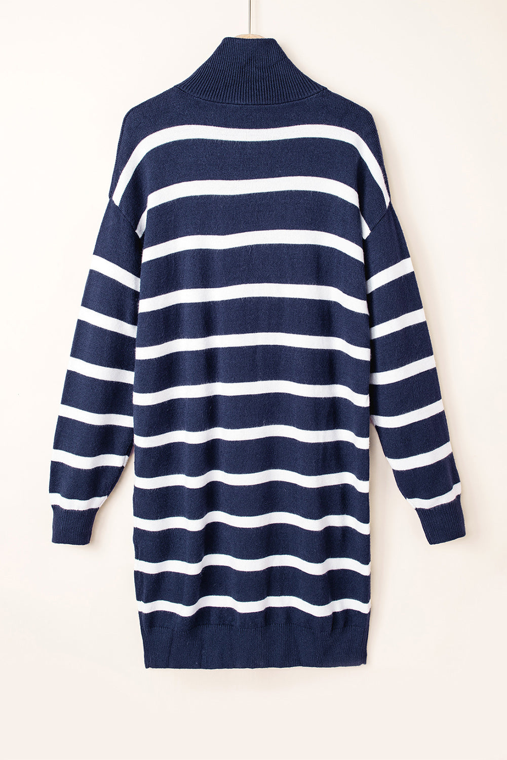 Iris Striped Zip Collared Loose Sweater Mini Dress Threaded Pear