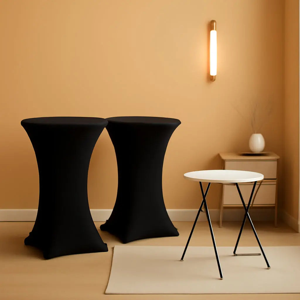 32-Inch Round Folding High Top Cocktail Tables with Black Spandex Covers, Set of 2-0