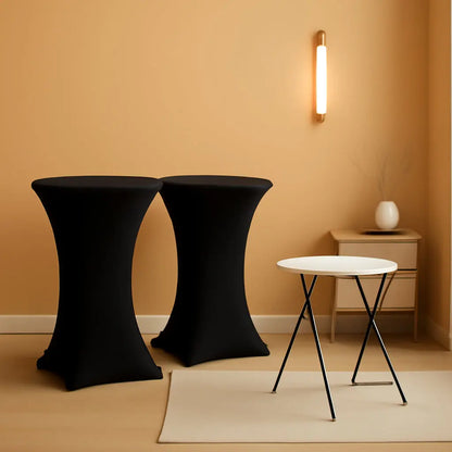 32-Inch Round Folding High Top Cocktail Tables with Black Spandex Covers, Set of 2-0