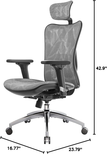 Grey Ergonomic Office Chair With Adjustable Headrest