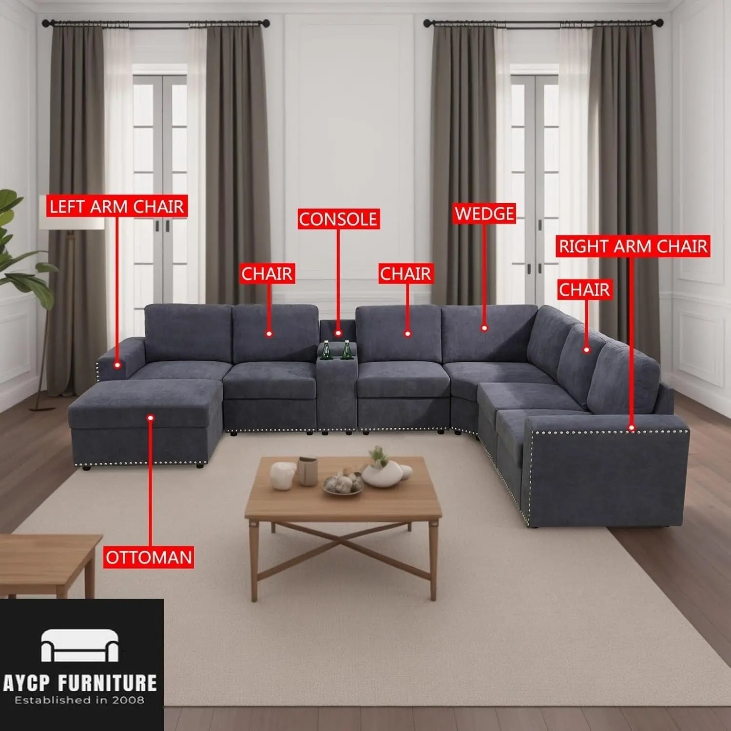 Flannel Modular Sectional Sofa With USB Ports Grey - Get it from Bo