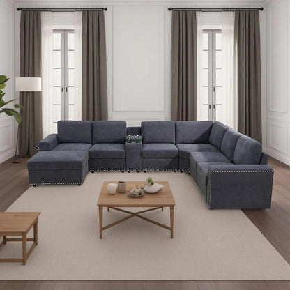 Flannel Modular Sectional Sofa With USB Ports Grey - Get it from Bo