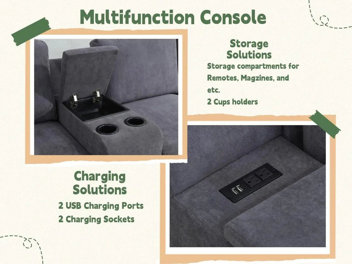 Flannel Modular Sectional Sofa With USB Ports Grey - Get it from Bo