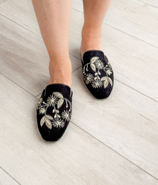 Floral Island Flats in Black Naughty Monkey