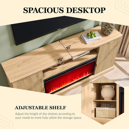 Fluted Walnut Fireplace TV Entertainment Console Drawers - Get it from Bo