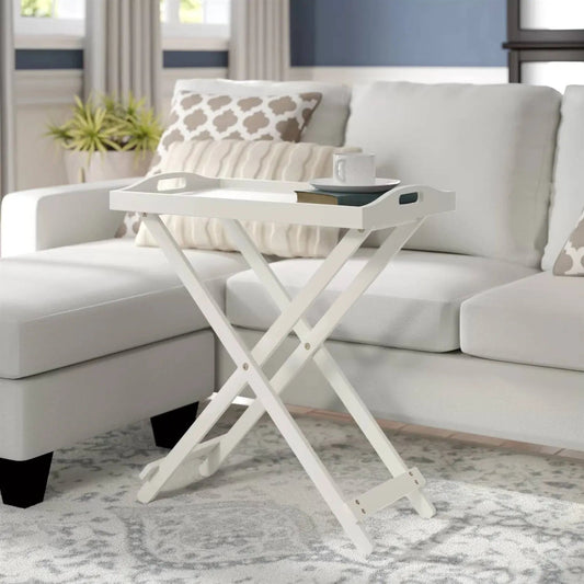 Folding TV Tray Bedside Table in White Wood Finish - Get it from Bo