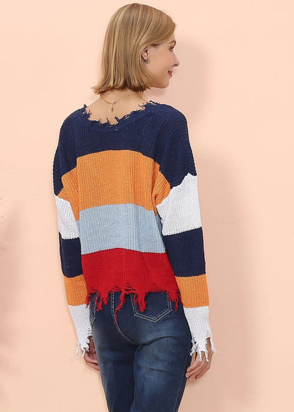 Frayed Hem Color Block Sweater - Get it from Bo