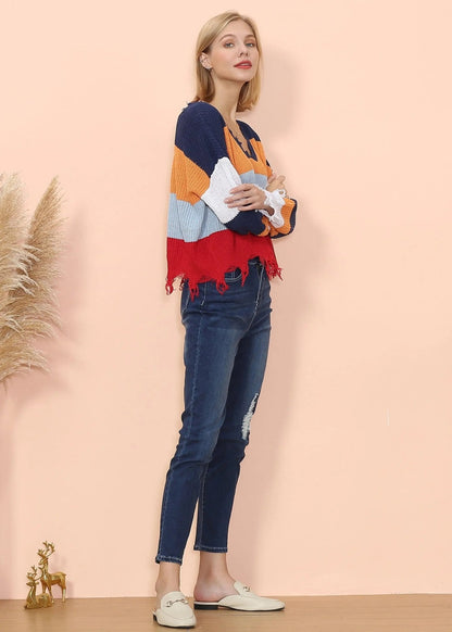Frayed Hem Color Block Sweater - Get it from Bo