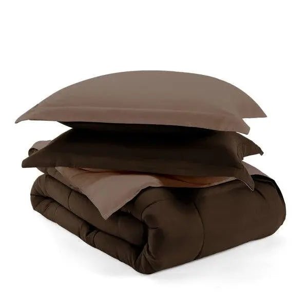 Full/Queen 3-Piece Microfiber Reversible Comforter Set in Taupe Brown - Get it from Bo