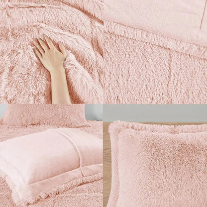 Full/Queen Pink Blush Soft Sherpa Faux Fur 3-Piece Comforter Set - Get it from Bo